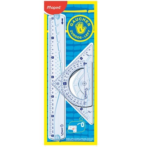 GEOMETRIC KIT FOR LEFT-HANDED RULERS, SET SQUARE, MAPED PROTECTIVE 897118
